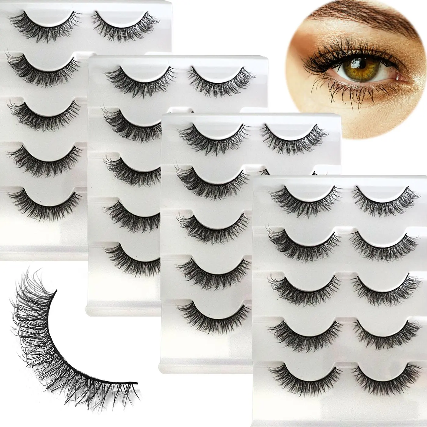 Natural Looking False Eyelashes, 20 Pairs Reusable Fluffy Wispy Volume Set Lashes, Cosmetic False Lashes, Soft and Delicate Artificial Eyelashes, High Quality Eyelashes, Eye Makeup Products for Women & Girls