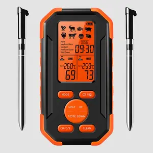 Wireless Kitchen Food Thermometer, 1 Count Modern LCD Display Waterproof Probes Outdoor Digital BBQ Meat Cooking Thermometer, Kitchen Grill Utensils & Gadgets