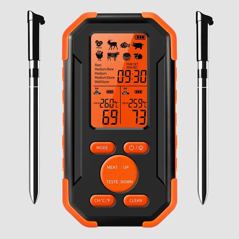 Wireless Kitchen Food Temperature Thermometer, 1 Count Modern LCD Display Waterproof Probes Outdoor Digital BBQ Meat Cooking Thermometer, Kitchen Grill Utensils & Gadgets