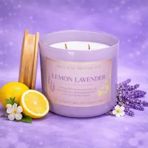 Blue Mist Botanicals Lemon Lavender Luxury 3-Wick Coconut Wax Candle 22 oz 80 Hour Burn Time for Home Decor & Cozy Atmosphere