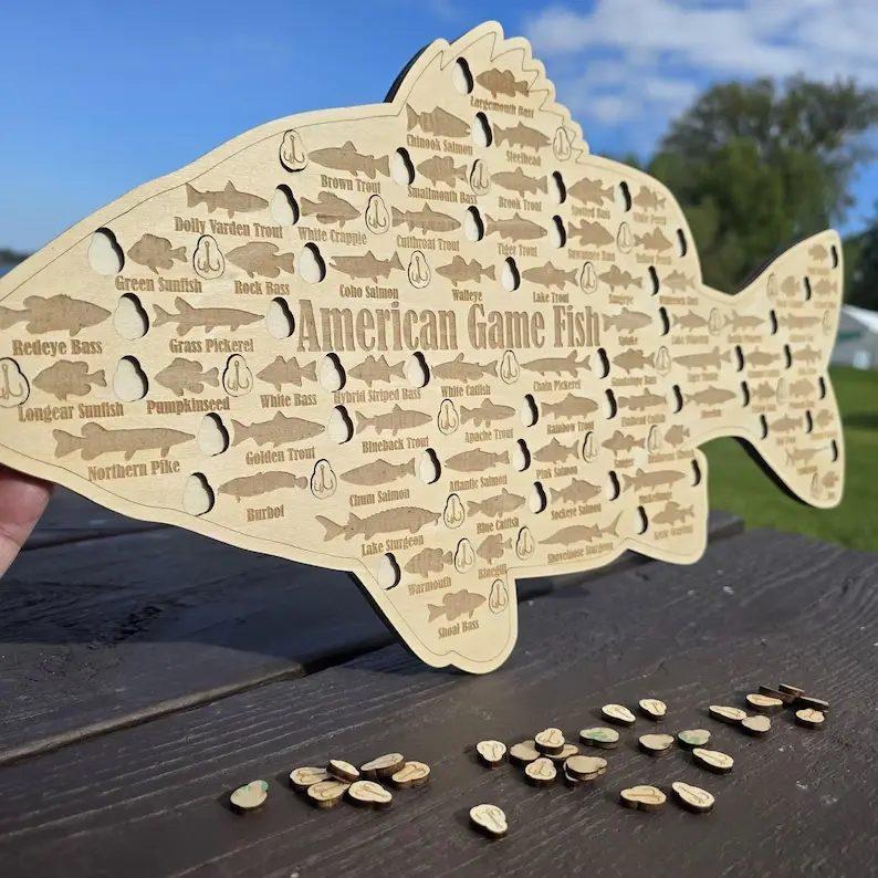 Personalized American Game Fish Challenge Wooden Display Sign - Grand Slam Angler Achievement Tracker, Trophy Decor, Unique Fishing Gift for Dads for Birthday, Christmas, Father's Day
