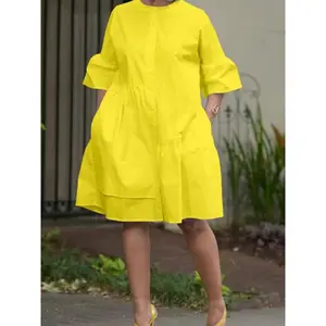 Women’s flat-front pleated dress; casual pleated dress; casual pleated dress with pockets and sleeves for everyday summer wear; women’s clothing for all seasons — GARMENTARY