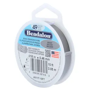 Beadalon 49 Strand Stainless Steel Bead Stringing Wire, .018 in / 0.46 mm, Bright, 10 ft / 3.1 m