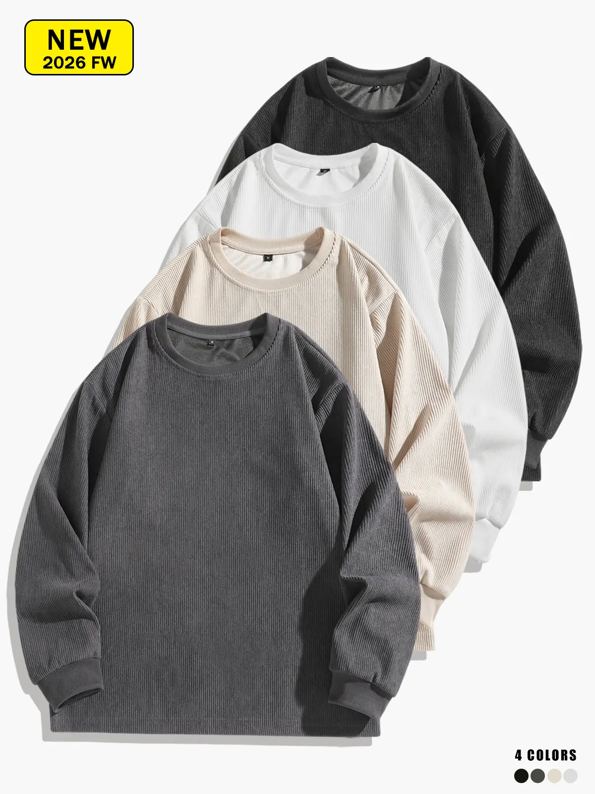 Men’s corduroy crewneck sweatshirt for spring/autumn, loose fit, breathable and comfortable fabric