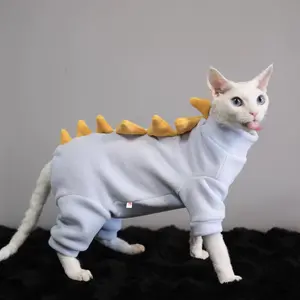 Shed-Resistant Fleece Dinosaur Four-Legged Belly Warmer Outfit - Easy Wear & Warm Fit for Sphynx & Devon Rex Cats