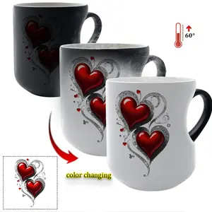 Love's Elixir: Shimmering Heart Ceramic Mug - Perfect for Your Special Moments! Thermosensitive Ceramic Mug, Magic Color - Changing mug Heart - Handle Mug, 11 oz/330 ml, Christmas gift for friends, lovers and mothers, Drinkware