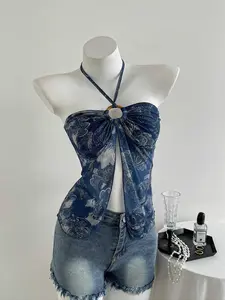 Women's Casual Floral Print Backless Halter Neck Tank Top, Boho Tie Shoulder, Perfect for Spring & Summer, Stylish Sleeveless Vest for Daily Wear