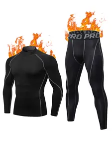 2-Piece Men's Thermal Compression Set – Long Sleeve Turtleneck & Pants, Breathable & Stretchy, Cold Weather Gear for Running, Cycling, Training, Compression Garment