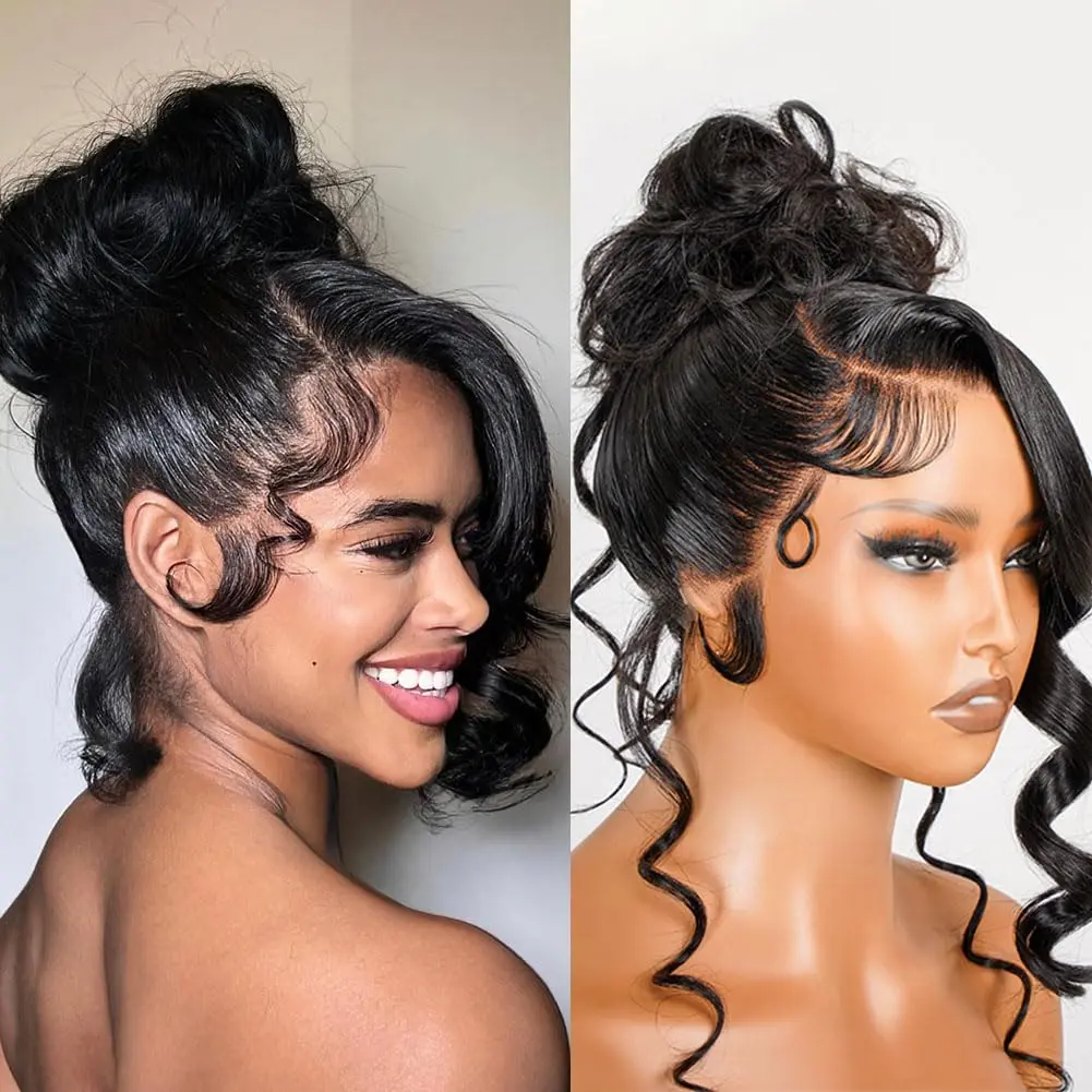 28 Inch Hidden Strap Glueless 360 Lace Front Wigs Human Hair Pre Cut Pre Bleached Pre Plucked Body Wave 360 Full Lace Wigs Human Hair 180% Density HD Lace Front Wigs Human Hair