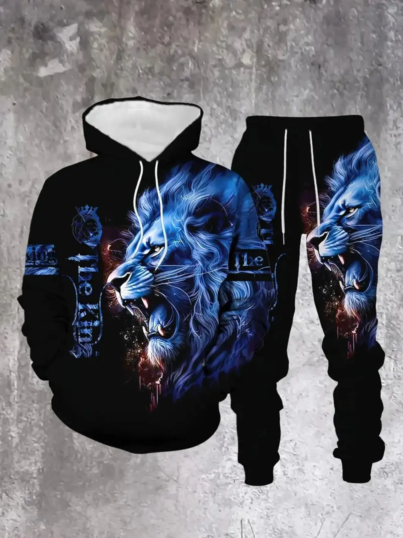Men's Summer 3D Print Animal Hoodie Set, Sporty Long Sleeve Fitted Tops, Fashionable Two-Piece Activewear Set for Fall & Winter, Streetwear Tracksuit Set, Athletic Activewear Tracksuit, Activewear Workout Set, Casual Sporty Set