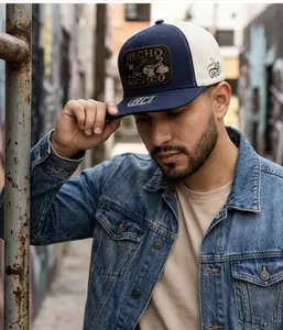 Men’s White/ Navy Blue Hecho en México Snapback – Premium Cotton, Embroidered Charro Skull Snapback Men's Hat