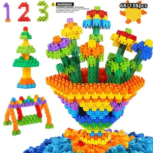 68/138 Piece Children Stem Building Blocks, Stem Construction Set, Educational Interlocking Toy for Boys and Girls, Creative Basket and Number Blocks