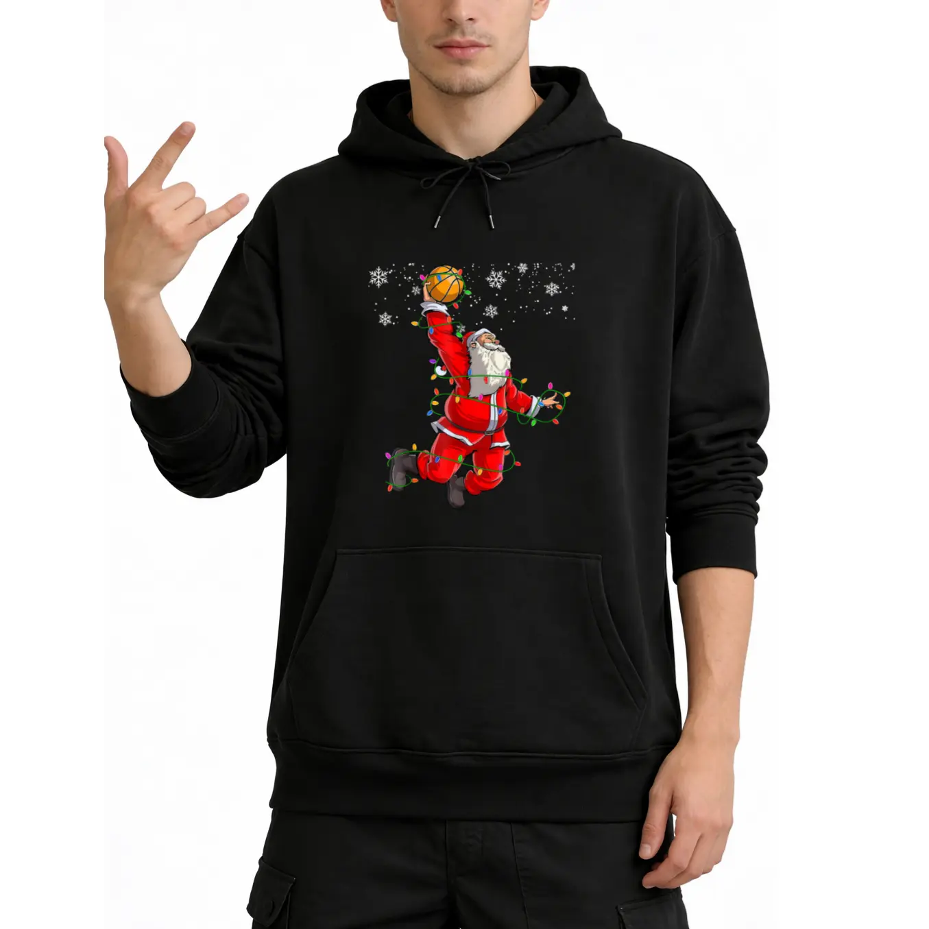 Men's Christmas Volleyball Pajama Hoodie – Long Sleeve Santa Claus Design for Cozy Holiday Nights