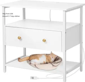 27 inch Nightstand Side Table with 1 Layer of Wooden Drawers，Nightstand with Charging Station,End Table Bedside Table with USB Ports and Outlets