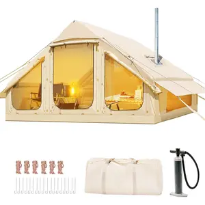 Inflatable Camping Tent, 2/4/6/8 Person Glamping Inflatable Tents for Camping, 2025 Update Zipper Door Easy Setup Blow Up Tents Big House with Rainfly&Mosquito Screen, 4 Season