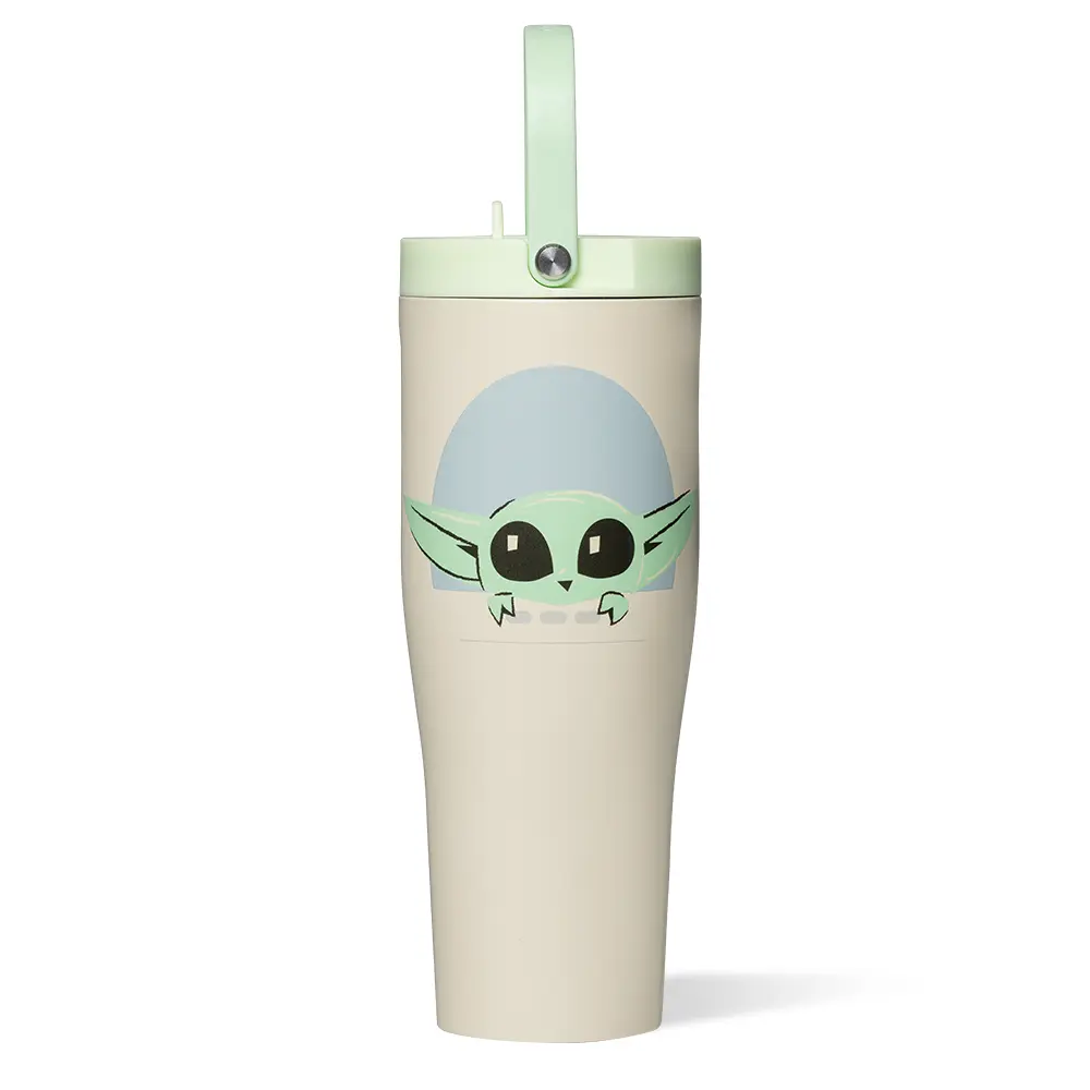 Star Wars™ Grogu Pattern 30oz XL Leakproof Airtight Silicone Portable Water Bottle - Reusable Washable, Tuckaway Spout, Flexible Easy-Carry Handle, for Kitchen Drinkware, Working Out