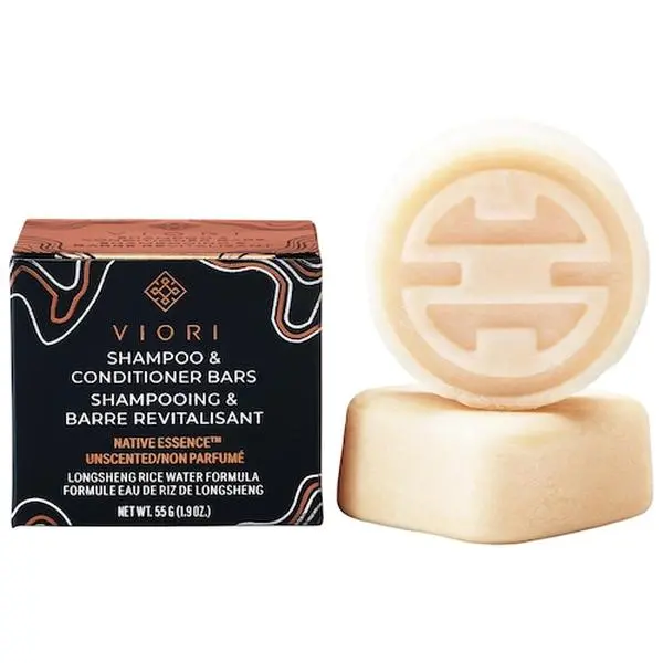 Viori Mini Native Essence Haircare Shampoo & Conditioner Bar Set - Travel-Ready, Anti-Dandruff, Anti-Itching, Hair Growth, Detox, Moisturizing Natural Cleanser with Cocoa & Rice Water for Curly, Fine Dry Damaged Hair (Boosts Shine)