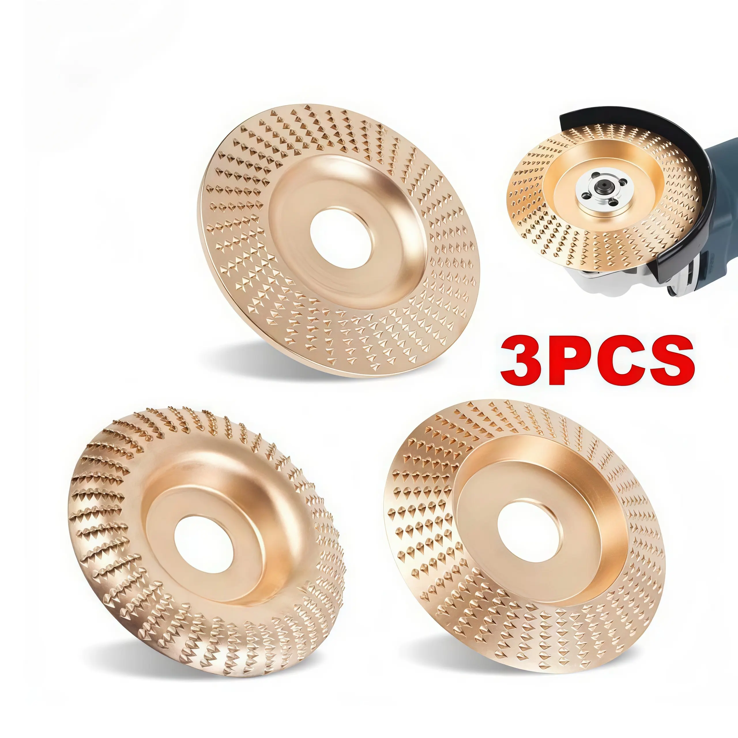 3PCS 4-in Tungsten Carbide Grinding Wheels - Standard Arbor Power Tool Accessories, Vibration-Free for Surface Prep, Contouring, Sculpting, Rapid Stock Removal; Ideal for Carpenters (Great Father's Day Gift)