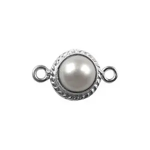 Elegant Silver Overlay Over Copper Mabe Pearl Stone Locks Clasp India Handcrafted 19MM x 11MM
