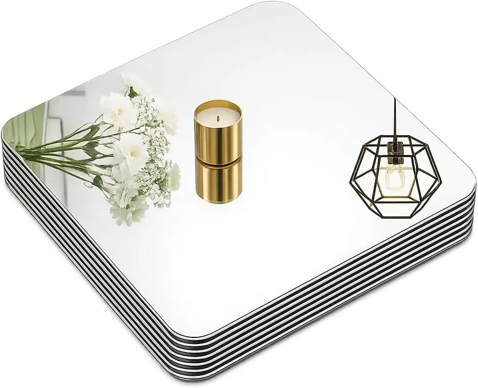Set of 10 12 x 12 Inch Square Acrylic Silver Mirror Candle Plates Wall Mounted Mirrors for Wedding Party Table Centerpieces Wall Decor