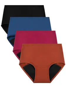 Women's 4pcs Solid Color High Waist Knicker, Soft Comfy Breathable Panty for Daily Wear, Underwear for All Seasons, Womenswear