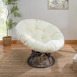 Oversized Papasan Chair with Cushion and Frame, 40 Inch Bowl Seat, Cloud-Like Tufted Cushion, 360° Swivel Lounge Chair for Bedroom, Living Room, Reading Nook, Balcony