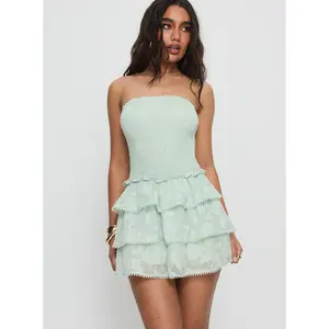 Sunkiss Frill Mini Dress Green Burnout