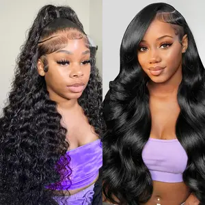 [Combo 22-30 inch sale] 2 wigs‘’ 2 Pcs 13x4 HD Lace Front Human Hair Wigs Body Wave Deep Wave Straight Wig Combo, Pre Plucked Transparent Lace 180% Density Natural Black Wigs for Black Women 22-30 Inch