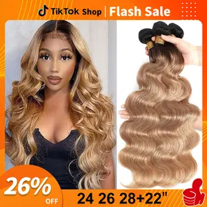 12A Ombre Body Wave Bundles Human Hair with Closure glossy hair bundles 100% Unprocessed Brazilian Human Hair Raw human hair bundles Ombre Highlight Body Wave Human Hair Weave 3 Bundles with Closure valentines gifts for gf