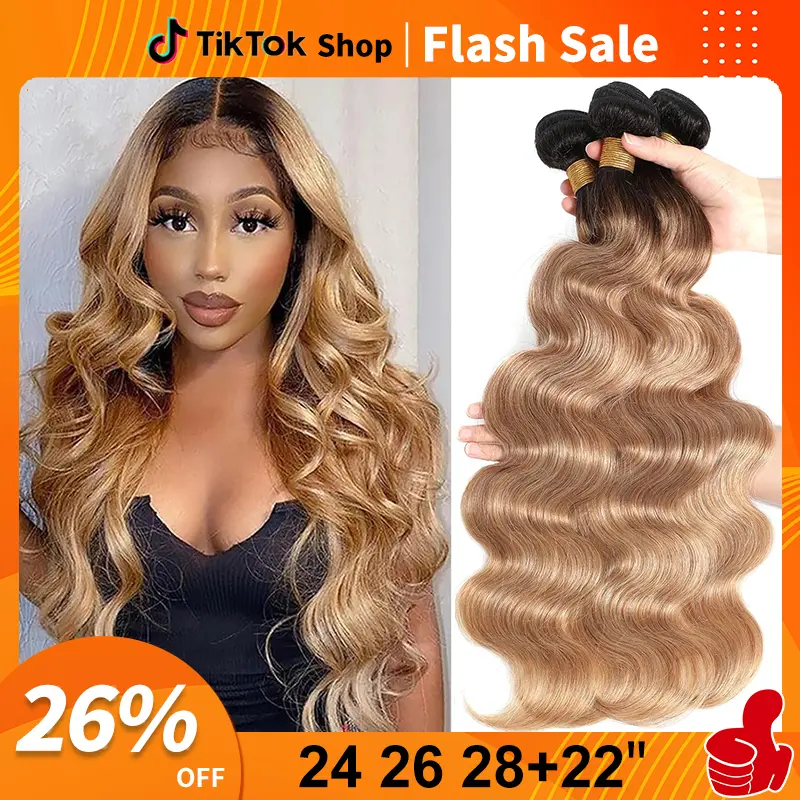 12A Ombre Body Wave Bundles Human Hair with Closure glossy hair bundles 100% Unprocessed Brazilian Human Hair Raw human hair bundles Ombre Highlight Body Wave Human Hair Weave 3 Bundles with Closure