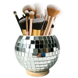 Luxury Disco Makeup Brush Holder - Multifunctional Silver sequin holder, beauty fashion. Pen & Pencil Cup with Base for Desk, Home, Office, Classroom, Vanity Organizer
