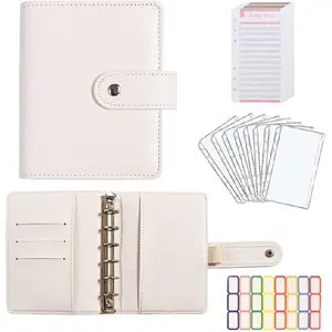 A7 Budget Binder Set - Mini Money Organizer for Cash Saving, Cash Stuffing Envelope System, Planner Binders with Pockets, Sheets and Stickers, Beige
