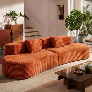 108" Curved Corduroy Bone-less Sofa for Living Room, Unique Half Moon Orange Cloud Sofa for Office, Arc-Shaped Ergonomic Deep-Seated Loveseat for Lounge (Brick Red)
