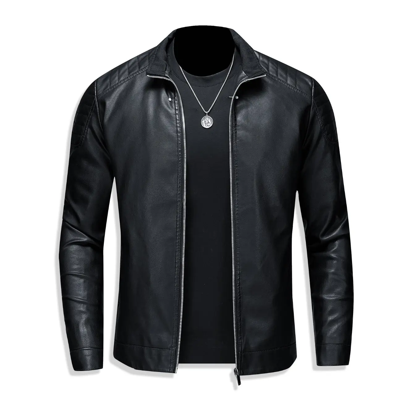 Men's Plain Minimalist Turn-Down Collar Slim-Fit Long-Sleeve Warm Casual Pull-On Jacket Outerwear, Collared Neck