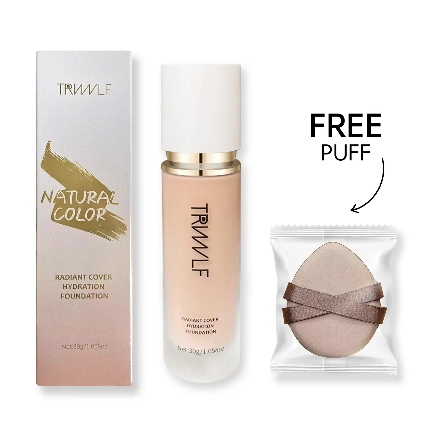 TRVWLF Radiant Liquid Foundation - Alcohol-Free, 30 ml Bottle, Lightweight, Long-Lasting Full Coverage with Light-Reflecting Pigments, Radiance-Boosting, Hydrating, Smoothing, Blendable, True Match for Adult All Skin Types, Cosmetic Makeup