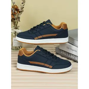 Men's Fashionable Patchwork Low Top Sneakers, Casual Breathable Comfortable Sports Shoes, Male All-match Round Toe Shoes for Daily Wear, Closed