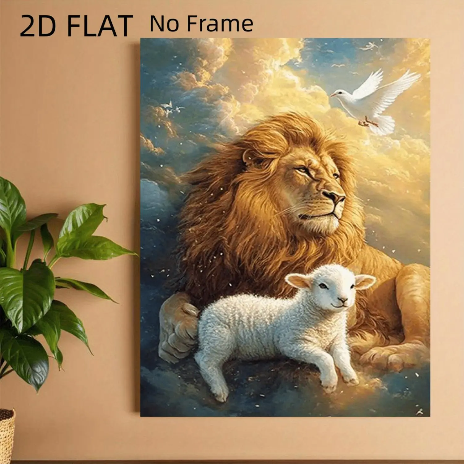 2D Flat, 2D Flat No Frame Lion and Lamb Canvas Art Print - Biblical Revelation Lion of Judah and Lamb Wall Decor, Modern Christian Painting Suitable for Home, Office, Bedroom, Living Room, Symbolic Peace and Harmony Wall Art, Office Decoration