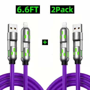 [Buy 1 Get 1 Free] 6.6ft  4-in-1 Multi USB Charging Cable with USB A,Type C,Lightning-MAX65W Fast Charging & Data Sync for iPhone16/15,iPad Pro,  fast charger usb cable 4-in-1 fast Breathing Light  -max 1 usb-c data 4 1 charging cable