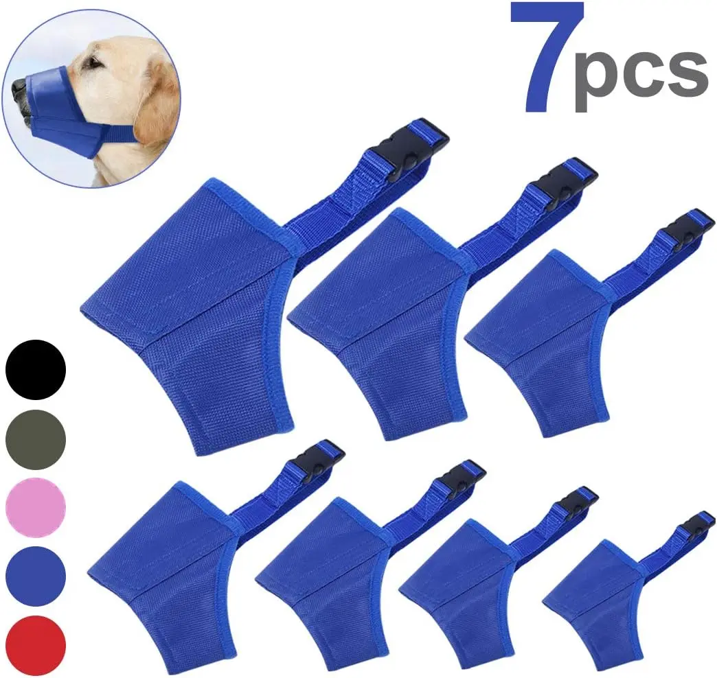 7PCS Pet Dog Muzzles,Suitable for Biting,Barking and Chewing, Adjustable Suitable for Small and Medium-sized Dogs,Soft and Comfortable Dog Muzzles Are Suitable for Long Noses
