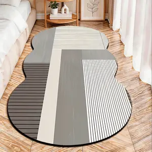 2D Flat velvet irregular shape carpet with gray and white geometric patchwork line pattern, machine washable and non-slip design, suitable for bedrooms/rooms, all seasons of spring, summer, autumn and winter, as well as Valentine's Day, Christmas and Than