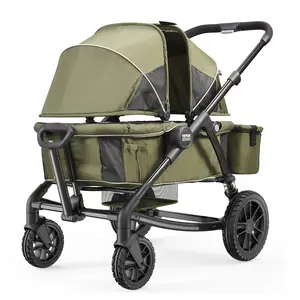 VEVOR All-Terrain Stroller Wagon,  2 Seats Foldable Expedition 2-in-1 Collapsible Wagon Stroller, Includes Canopy, Parent Organizer, Snack Tray & Cup Holders, 55lbs for Single Seat, Olive Green
