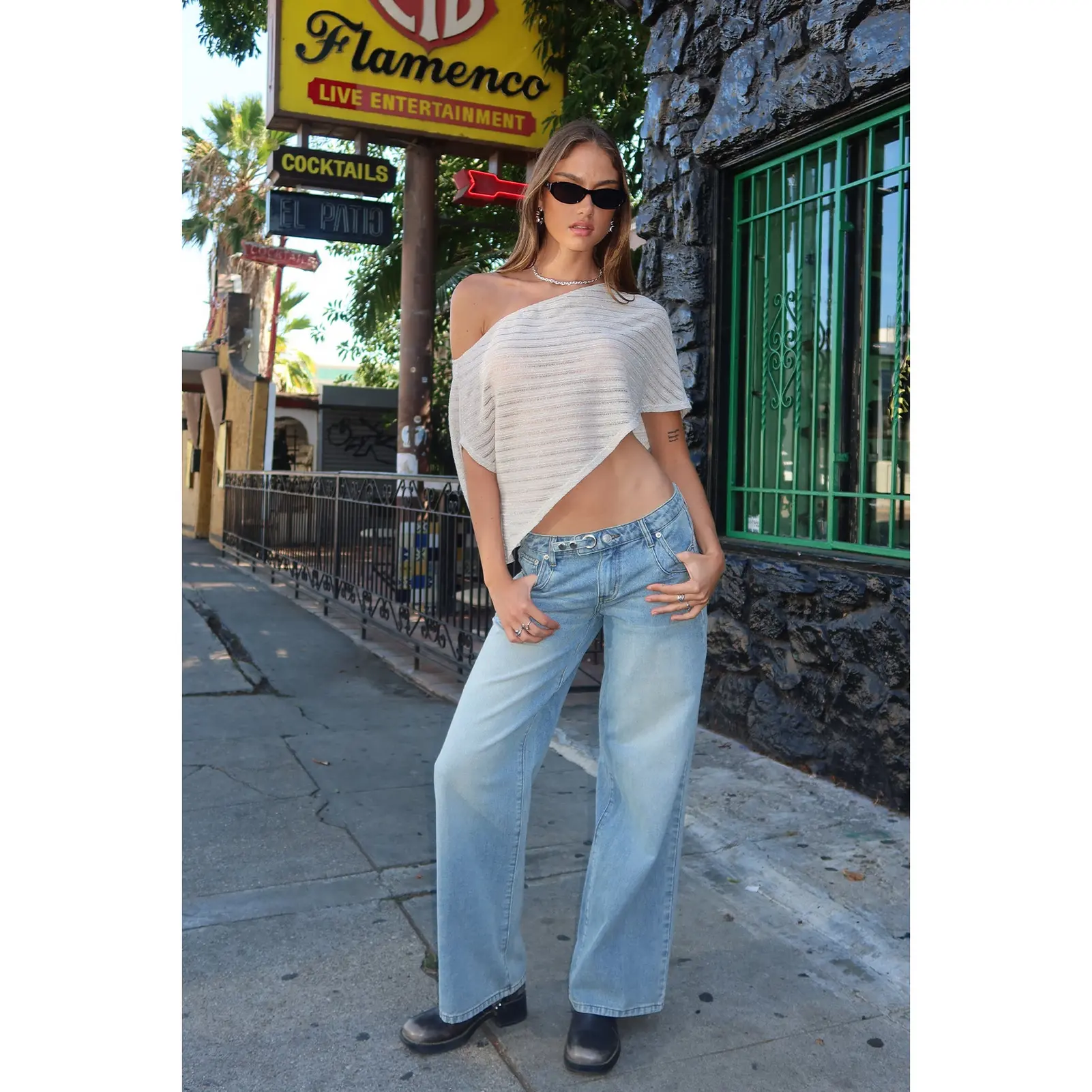 Loma Asymmetric Off Shoulder Knit Poncho