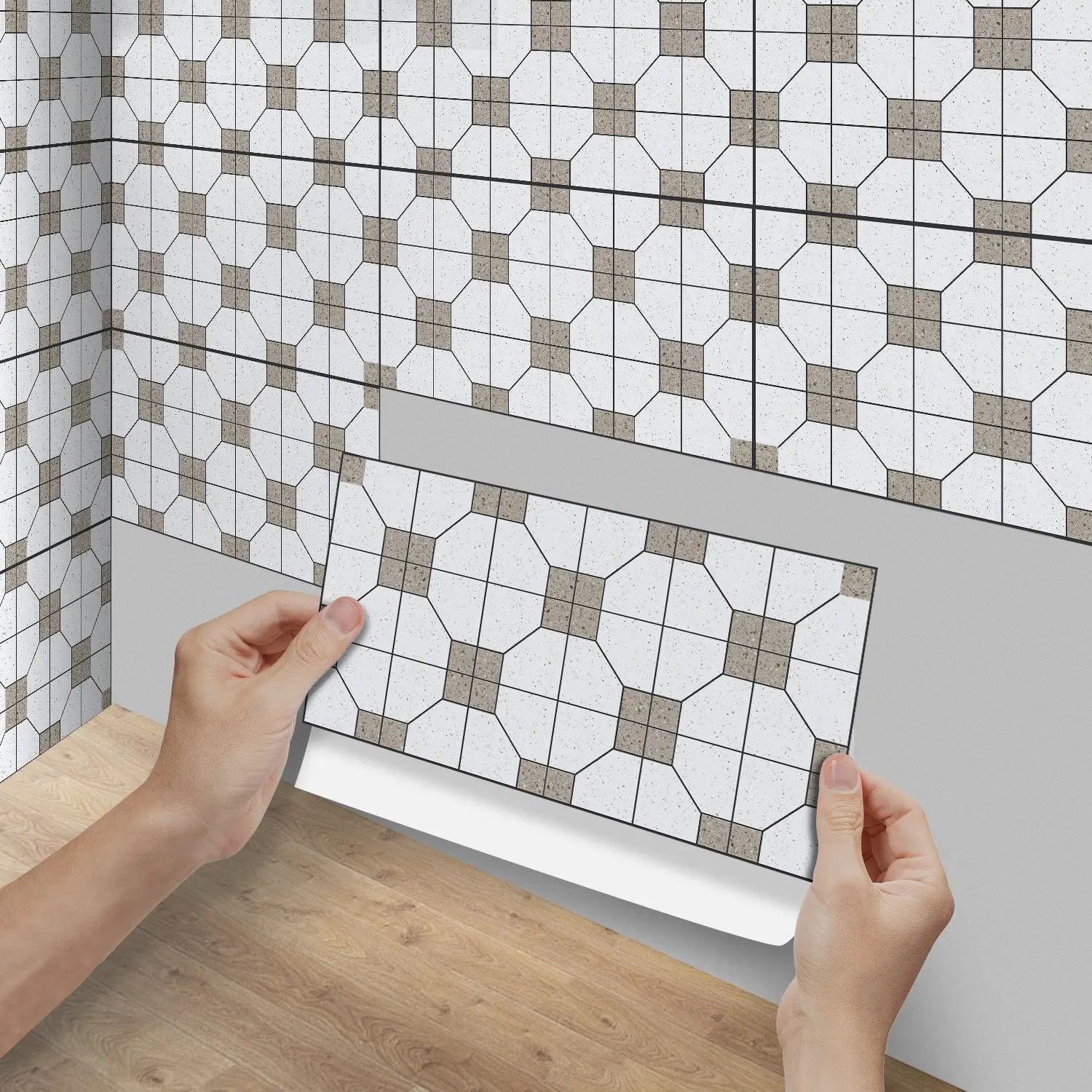 6/12/24/48 PCS FG Vintage Tile Stickers - Light Brown Geometric Diamond PVC Crystal Film DIY Splashback Waterproof Oil-proof for Kitchen Bathroom Floor Tile Wood Home Decor