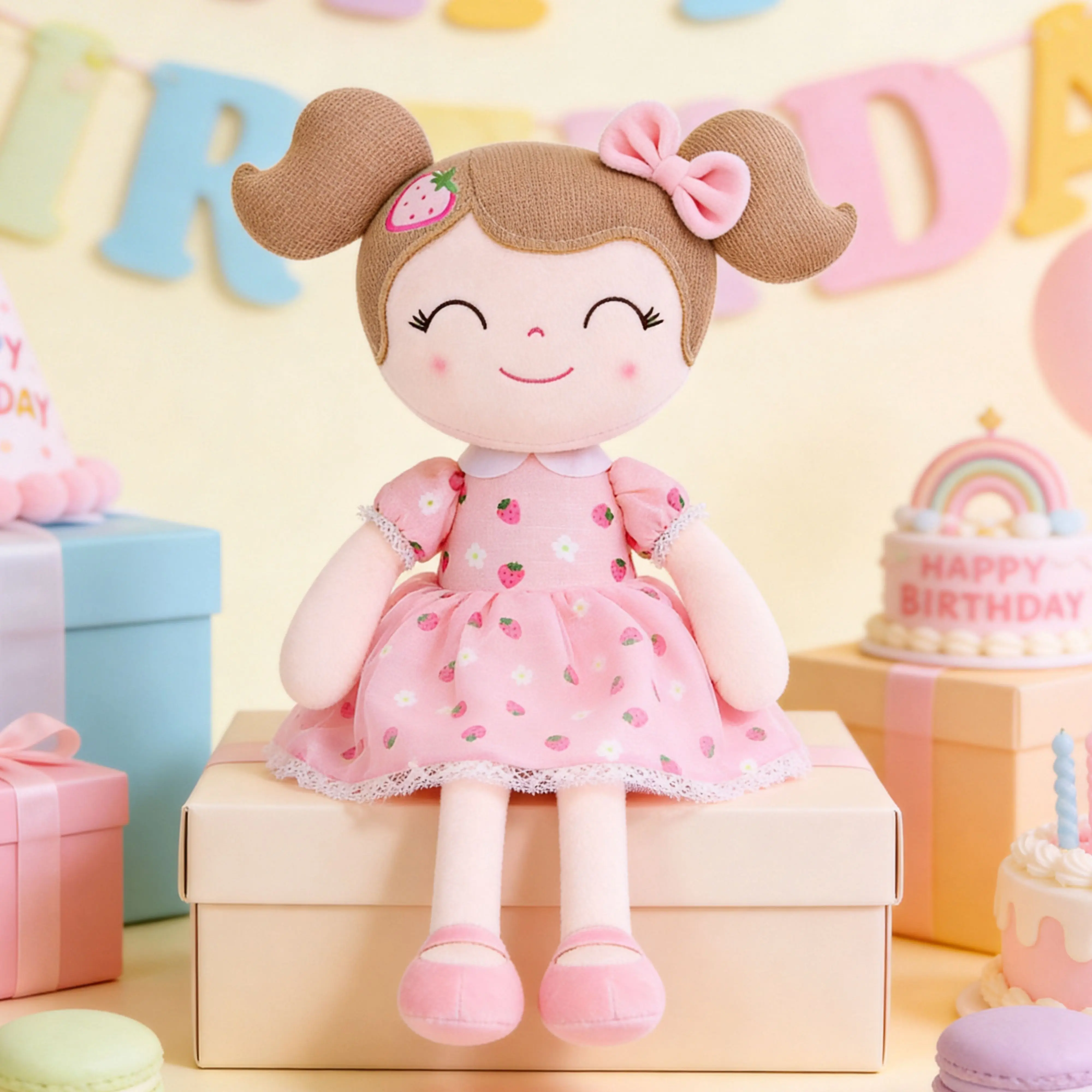 Gloveleya Strawberry Doll Plush Toy for Girls Birthday dolls for girls Soft Baby Cuddle Toy Princess Toys for Toddlers 0-6 Years 1st Birthday Present