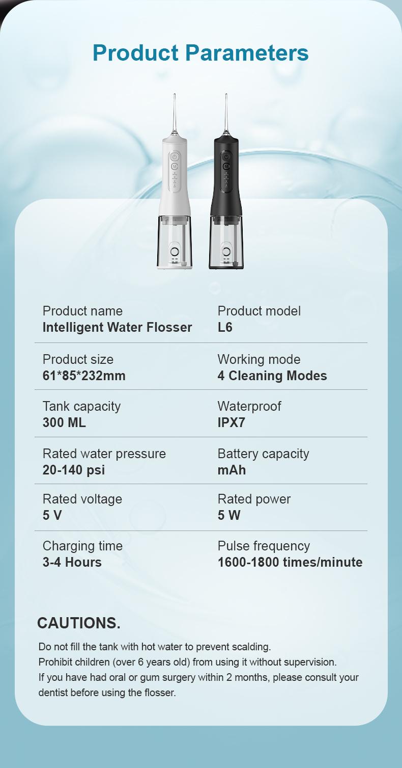 Portable Rechargeable Water Flosser 300ml Rechargeable Travel Water Flosser Featuring 4 Cleaning Modes  Suitable for Braces and Sensitive Teeth—Ideal for Home and Travel | Fast USB Charging