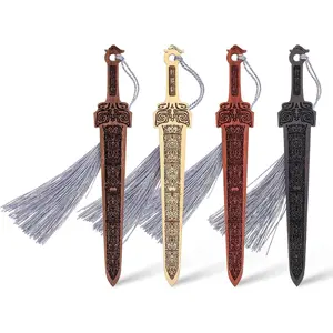 4 count Wooden Sword Bookmark,Cool Bookmarks with Tassel, Book Marks for Reading Men,Reading Page Markers for Men Teacher and Student Office School Library Bookstore(Black Brown)