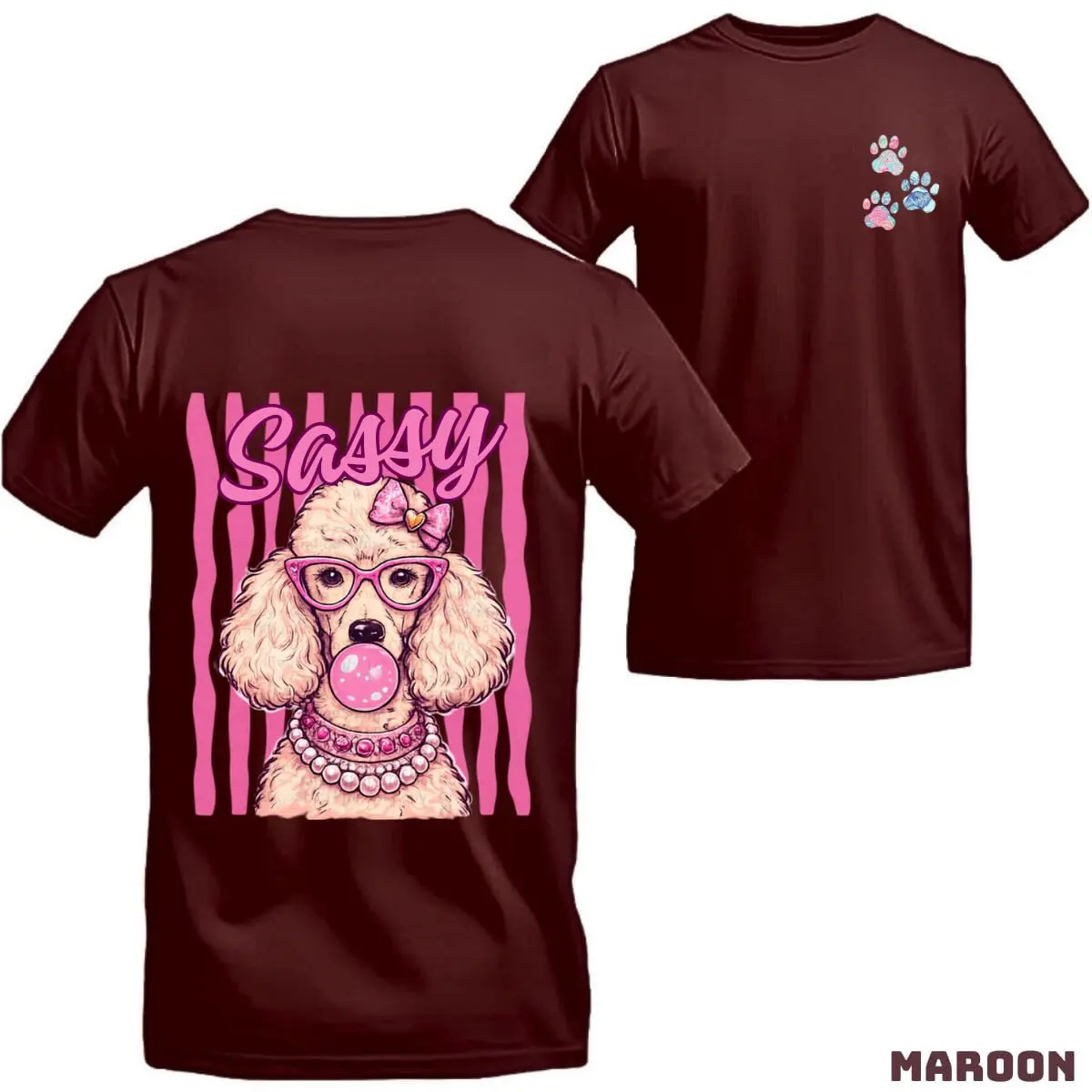 Sassy Poodle T-Shirt, Cute Dog Mom Graphic Tee, Pink Puppy Bubble Gum Design, Dog Lover Gift, Pet Parent Apparel, Poodle Owner Shirt, Animal Lover Fashion Top Menswear Top
