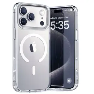 Magnetic Clear Phone Case for iPhone 11 12 13 14 15 16 16e 17Air 17 Plus/Pro/Pro Max - Compatible with MagSafe Wireless Charging, Shockproof Anti-Scratch Protective Bumper Cover with Transparent Back