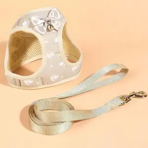 Cat Bow Bell Design Dog Harness Vest with Rope, 2 Counts Breathable Mesh Dog Harness Leash Set with Bell, Cute Bowknot Accessories for Small Dogs