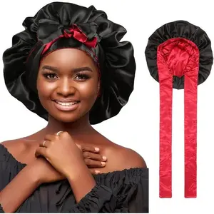 Shiny Satin Bonnet Hat for Curly Hair - Smooth Heatless Double-Layer Silky Reversible, Elastic Adjustable Tie Band, 1-Size-Fits-All, Fashion & Bathroom Accessory for Sleep & Daily Wear